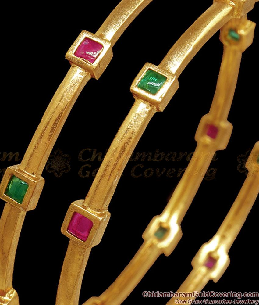 BR2261-2.4 Size Matt Finish Kemp Stone Gold Plated Bangles Shop Online