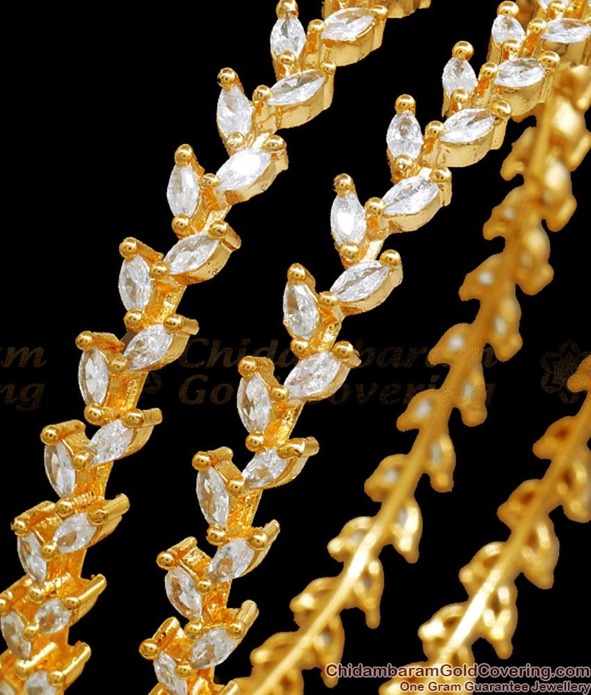 BR2263-2.6 Size Beautiful White Zircon Stone Gold Bangles Leaf Designs