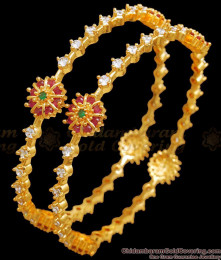 BR2264-2.6 Size Set Of 2 Gold Imitation Ad Stone Bangles Bridal Collections BR2264-2.6 Size Set Of 2 Gold Imitation Ad Stone Bangles Bridal Collections