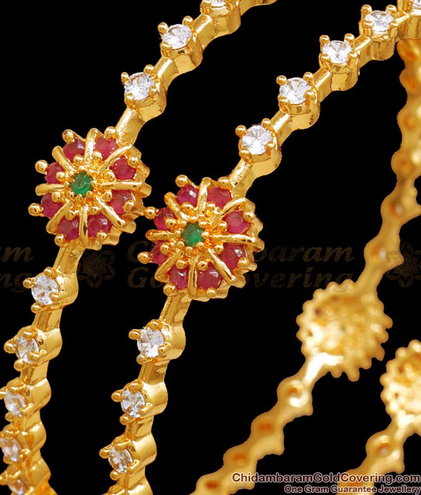 BR2264-2.6 Size Set Of 2 Gold Imitation Ad Stone Bangles Bridal Collections