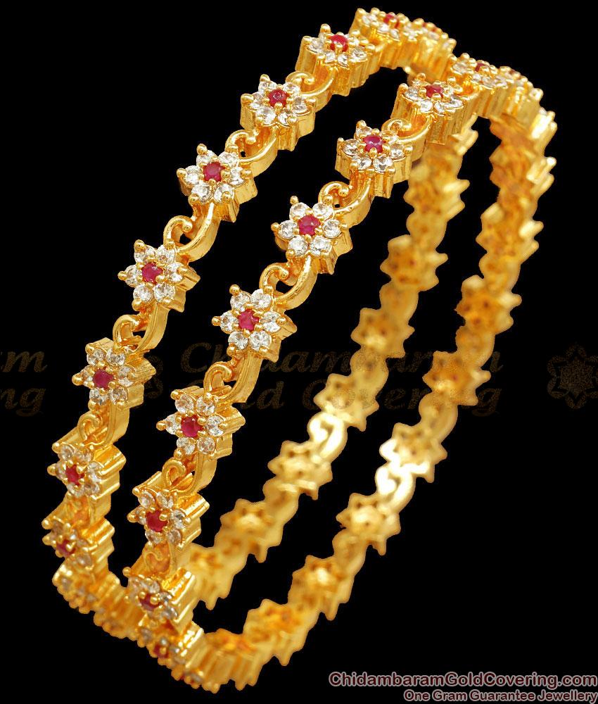 BR2265-2.4 Size Floral Party Wear Gold Stone Bangles Collections