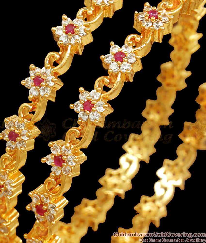 BR2265-2.4 Size Floral Party Wear Gold Stone Bangles Collections