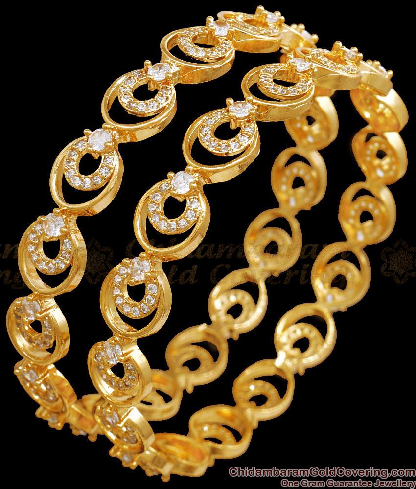 BR2266-2.6 Size American Diamond Gold Bangles Party Wear Artificial Jewelry
