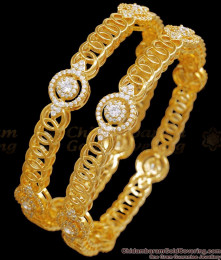 BR2269-2.4 Set Of Two Premium Gold Plated Bangles Full White Stone Diamond Collections