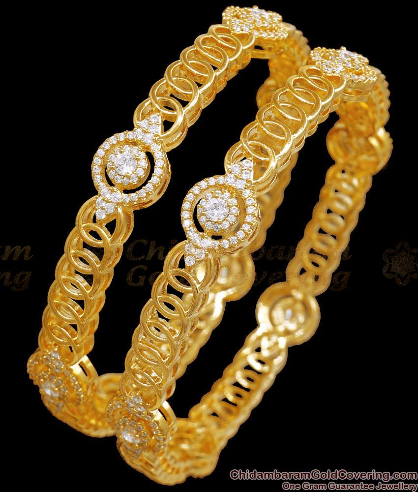 BR2269-2.8 Set Of Two Premium Gold Plated Bangles Full White Stone Diamond Collections