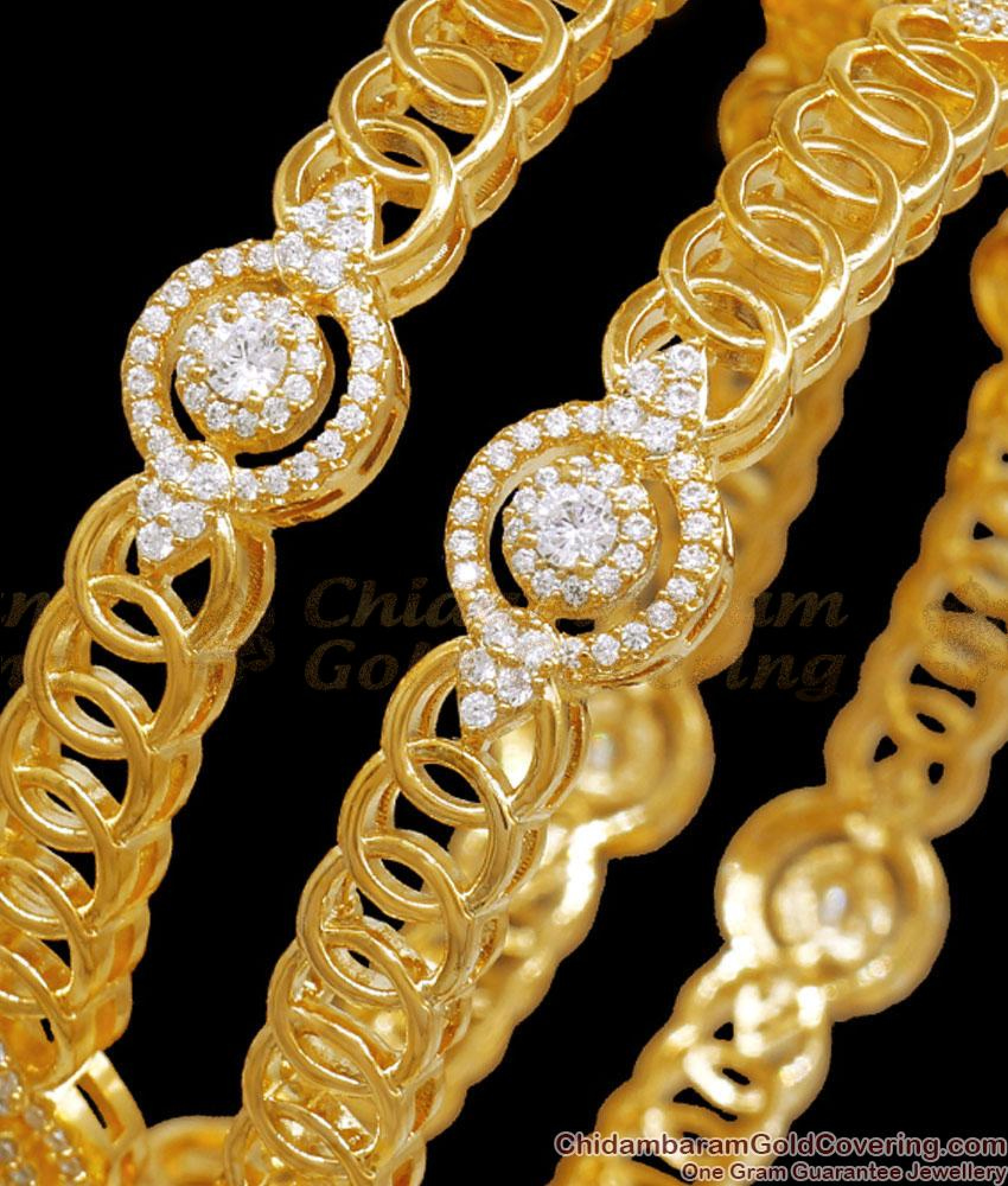 BR2269-2.4 Set Of Two Premium Gold Plated Bangles Full White Stone ...