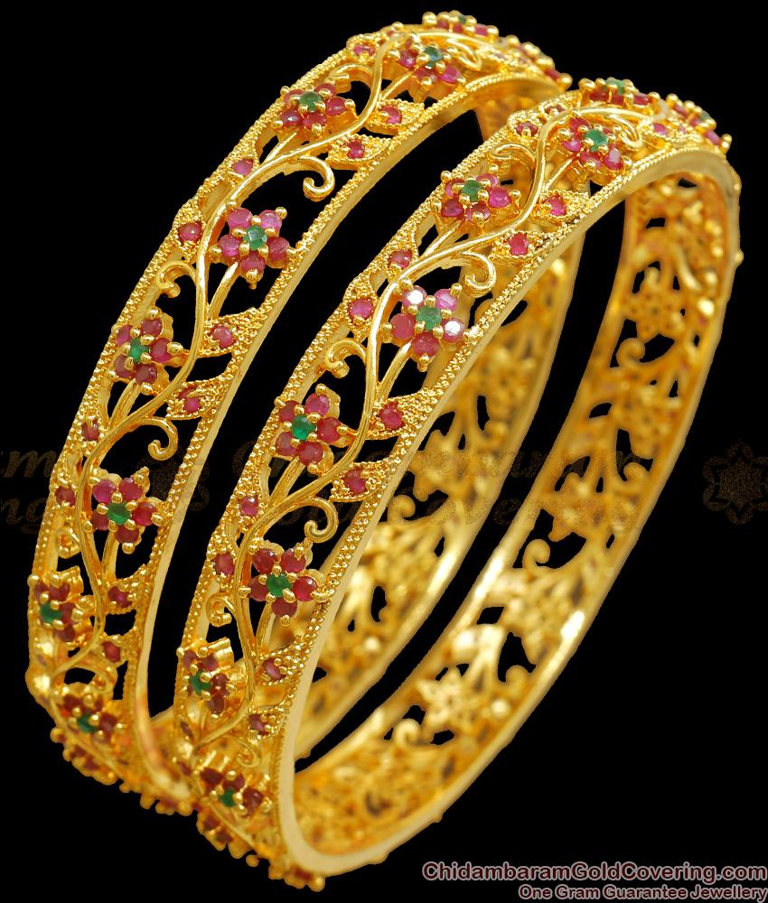 BR2272-2.8 Size Artistic Self Work Full Stone Bangles Ruby Emerald Jewelry