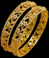 BR2273-2.4 Size Artistic Gold Imitation Bangle Ruby White Stone Floral Designs