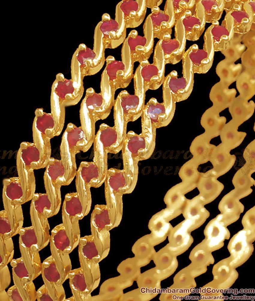 BR2296-2.4 Size Set of Four Gold Plated Bangles Ruby Stone Collections
