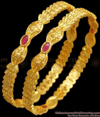 BR2323-2.6 New 2 Gram Gold Bangle Ruby Stone Forming Designs BR2323-2.6 New 2 Gram Gold Bangle Ruby Stone Forming Designs