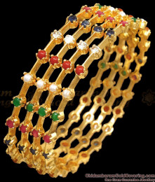 BR2325-2.6 Size Set Of Four Gold Navaratna Bangles Collections BR2325-2.6 Size Set Of Four Gold Navaratna Bangles Collections