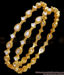 BR2331-2.6 Gold Like White Stone Bangles Droplet Designs