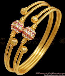 BR2334-2.6 Double Line Gold Plated Bangles Ball Designs