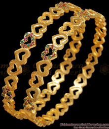 BR2336-2.6 Heart Shaped Gold Plated Bangles With Stones
