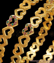 BR2336-2.6 Heart Shaped Gold Plated Bangles With Stones BR2336-2.6 Heart Shaped Gold Plated Bangles With Stones