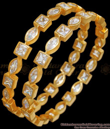 BR2338-2.4 Premium White Polki Stone Bangles For Weddings