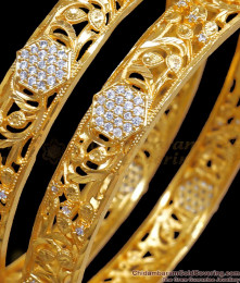 BR2349-2.8 Buy Two Gram Gold Bangle Bridal Design With White Stone
