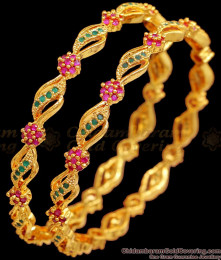BR2356-2.8 Size Latest Ruby Green Stone Imitation Bangles Online Shopping