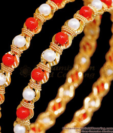 BR2374-2.4 Size Buy One Gram Gold Jewellery Coral Bangle With Pearls BR2374-2.4 Size Buy One Gram Gold Jewellery Coral Bangle With Pearls