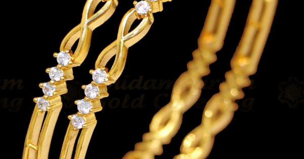 BR2379-2.4 Set Of Two Sparkling Diamond Gold Plated Bangle Infinity Designs
