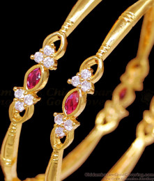BR2380-2.6 Size Elegant Ruby Kemp Stone Gold Imitation Bangle Bridal Wear