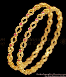 BR2385 2.10 Size Light Weight One Gram Gold Bangle With Ruby Stones