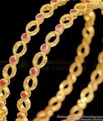 BR2385-2.8 Size Light Weight One Gram Gold Bangle With Ruby Stones BR2385-2.8 Size Light Weight One Gram Gold Bangle With Ruby Stones