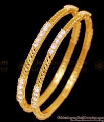 BR2386-2.4 Size Ad White Stone Thin Gold Plated Bangles Reception Wear BR2386-2.4 Size Ad White Stone Thin Gold Plated Bangles Reception Wear