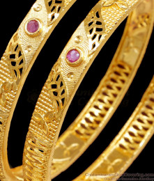 BR2423-2.4 Size Vintage Look Gold Imitation Bangle Ruby Stone Design