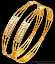 BR2424-2.10 Size American Diamond Gold Bangle 3 Layer Design For Women
