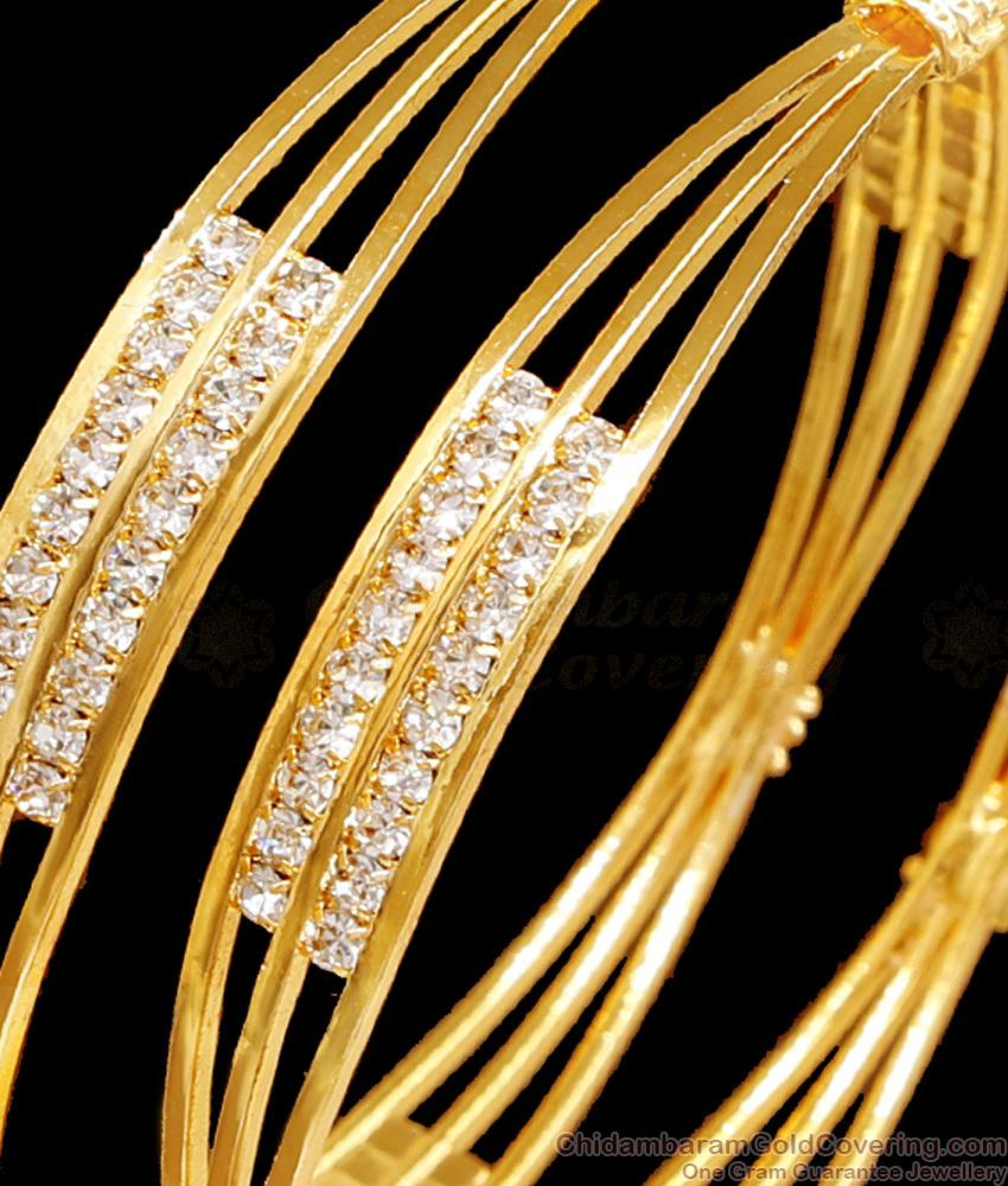 BR2424-2.6 Size American Diamond Gold Bangle 3 Layer Design For Women
