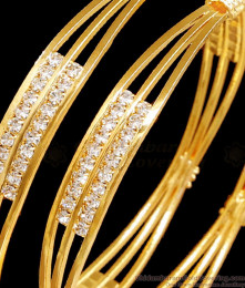 BR2424-2.10 Size American Diamond Gold Bangle 3 Layer Design For Women