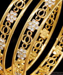 BR2425-2.10 Size Stylish White Stone Floral Gold Plated Bangle Bridal Design