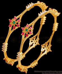 BR2426-2.8 Size Trendy Flower Design Multi Stone Bangle 1 Gram Gold Jewellery