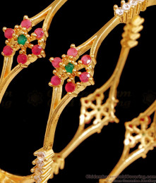 BR2426-2.8 Size Trendy Flower Design Multi Stone Bangle 1 Gram Gold Jewellery