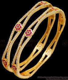 BR2428-2.8 Size Artificial Diamond Gold Neli Bangle Floral Design Online