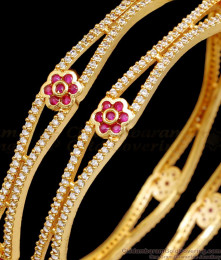 BR2428-2.8 Size Artificial Diamond Gold Neli Bangle Floral Design Online