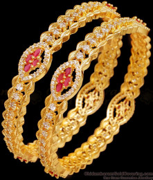 BR2429-2.10 Size Glittering Stone Bangle Bridal Gold Imitation Jewellery