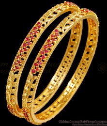 BR2436-2.8 Size One Gram Gold Bangle Floral Ruby Stone Design