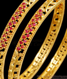 BR2436-2.8 Size One Gram Gold Bangle Floral Ruby Stone Design