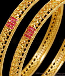 BR2437-2.4 Size Buy Elegant Ruby Stone Gold Bangle Designs