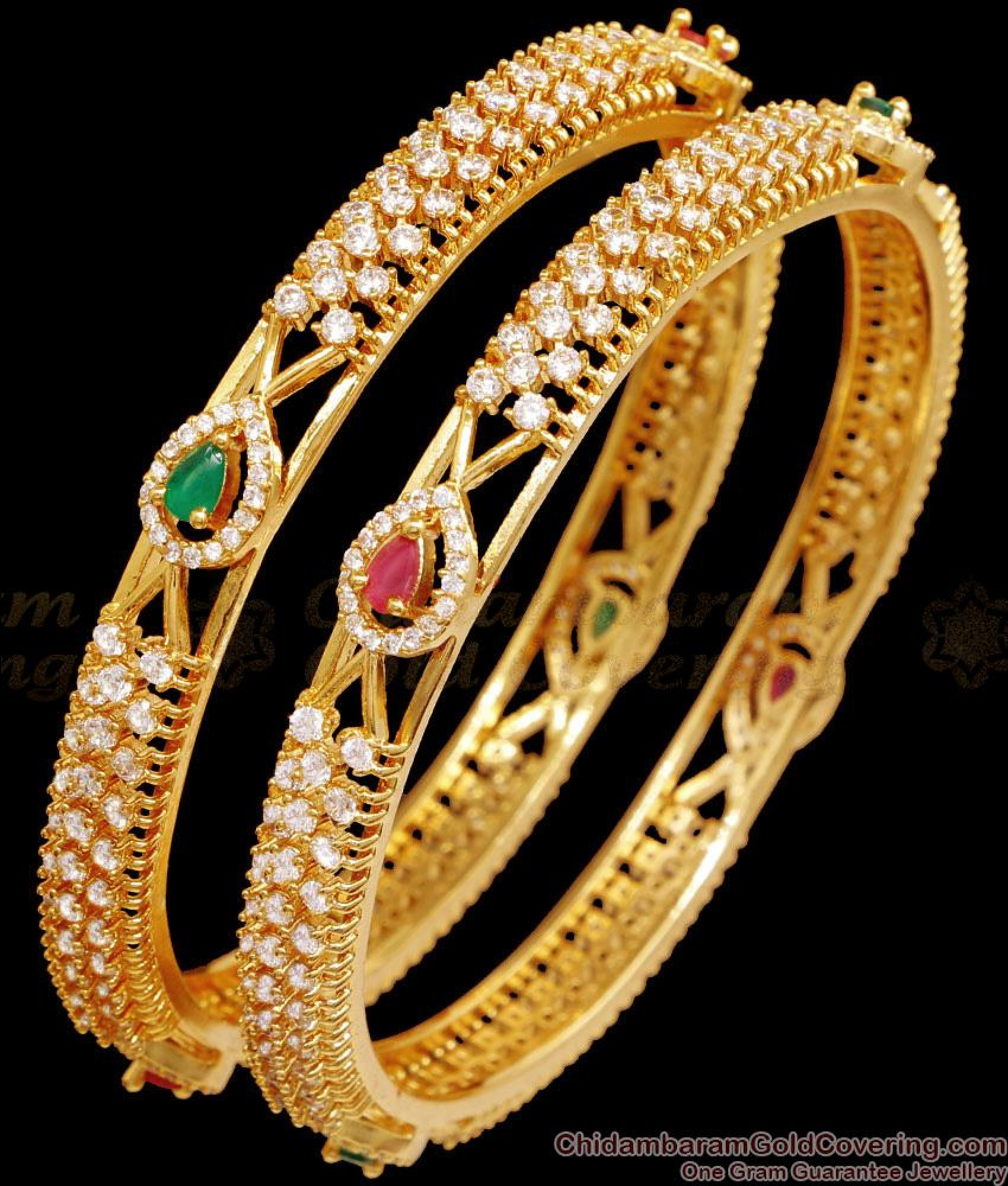 BR2440-2.8 Size Beautiful New Model Heavy Gold Plated Bangle With Stone