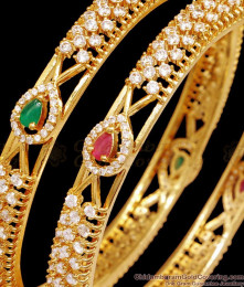 BR2440-2.8 Size Beautiful New Model Heavy Gold Plated Bangle With Stone