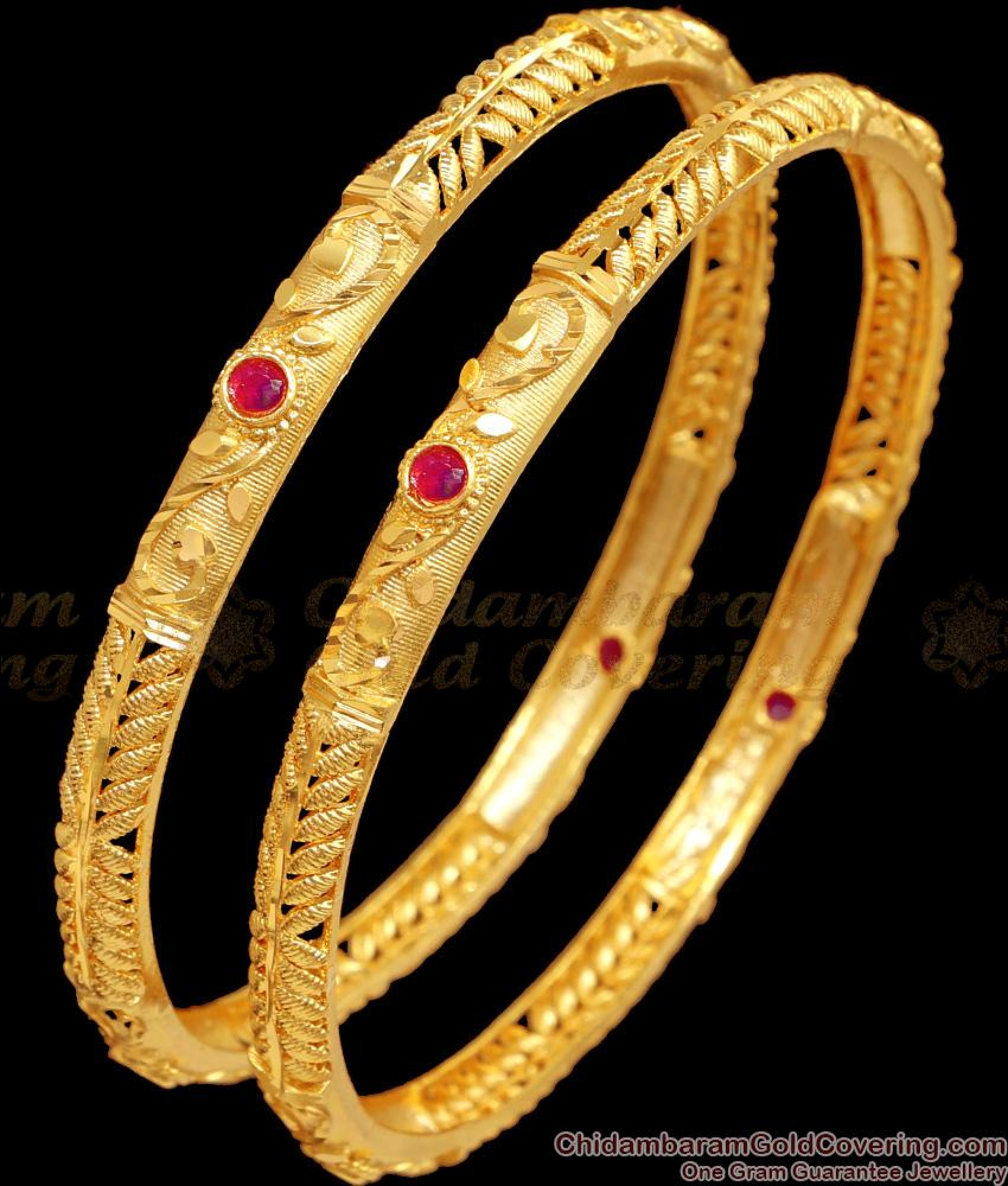 BR2446-2.4 Size Traditional Gold Bangle Designs For Women With Stone