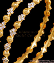 BR2447-2.4 Set Of Two Stylish White Stone Bangle Floral Gold Designs