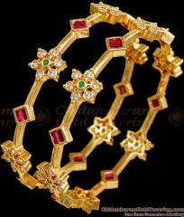 BR2450-2.8 Size Beautiful Flower Design Stone Bangles With Gold Finish BR2450-2.8 Size Beautiful Flower Design Stone Bangles With Gold Finish