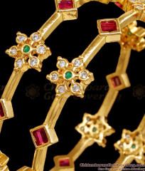 BR2450-2.8 Size Beautiful Flower Design Stone Bangles With Gold Finish BR2450-2.8 Size Beautiful Flower Design Stone Bangles With Gold Finish