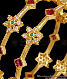 BR2450-2.8 Size Beautiful Flower Design Stone Bangles With Gold Finish