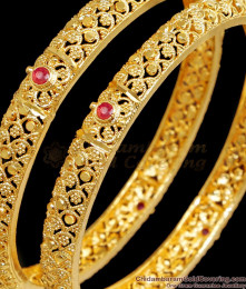 BR2455-2.4 Size Real Gold Look Ruby Stone Bangle Floral Design BR2455-2.4 Size Real Gold Look Ruby Stone Bangle Floral Design