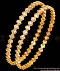 BR2522-2.8 Size Set Of Two Gold Plated Bangle White Stone Design BR2522-2.8 Size Set Of Two Gold Plated Bangle White Stone Design